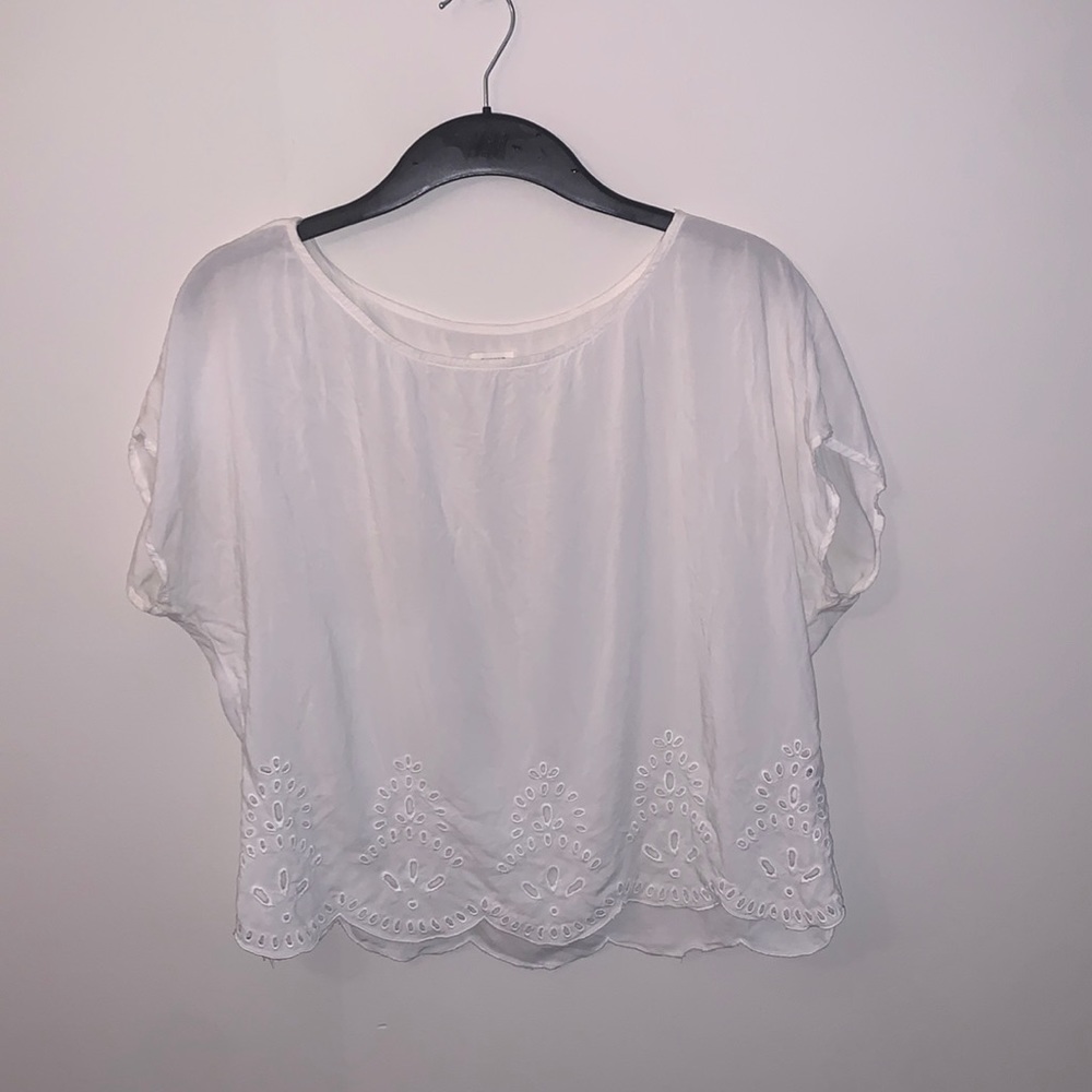 White Embroidered Scalloped Top